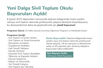 Yeni Dalga Sivil Toplum Okulu’nun Başvuruları 18 Kasım 2024 Gün Sonuna Kadar Devam Ediyor